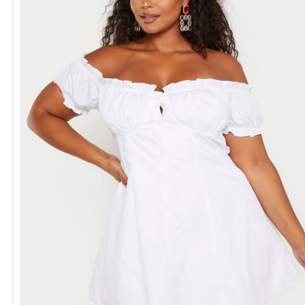 White Puff Sleeve Shift Dress